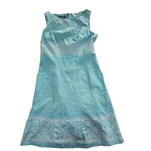 Pendleton Womens Aqua Blue Border Print Sheath Dress Petite 6 Sleeveless 71R307